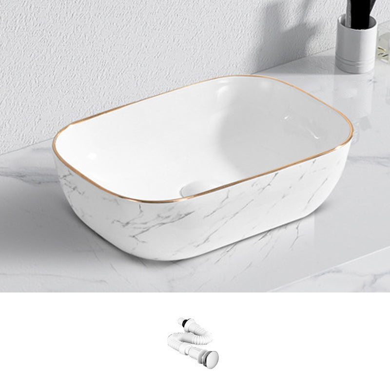 Contemporary Bathroom Sink with Pop-Up Drain Porcelain Oval-Shape Vessel Bathroom Sink