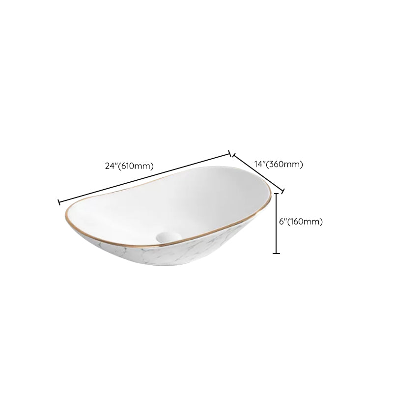 Contemporary Bathroom Sink with Pop-Up Drain Porcelain Oval-Shape Vessel Bathroom Sink