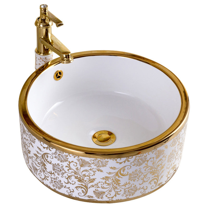 Traditional Vessel Sink Oval Porcelain with Pop-Up Drain and Faucet Vessel Lavatory Sink