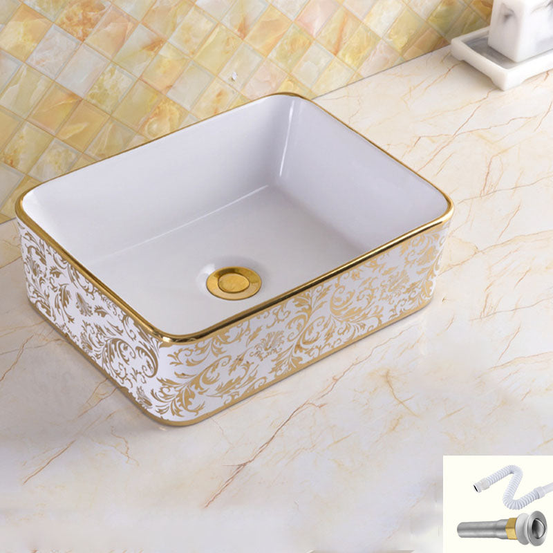Traditional Vessel Sink Oval Porcelain with Pop-Up Drain and Faucet Vessel Lavatory Sink