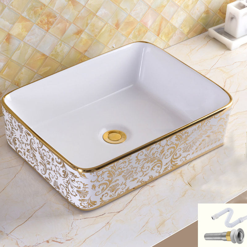 Traditional Vessel Sink Oval Porcelain with Pop-Up Drain and Faucet Vessel Lavatory Sink