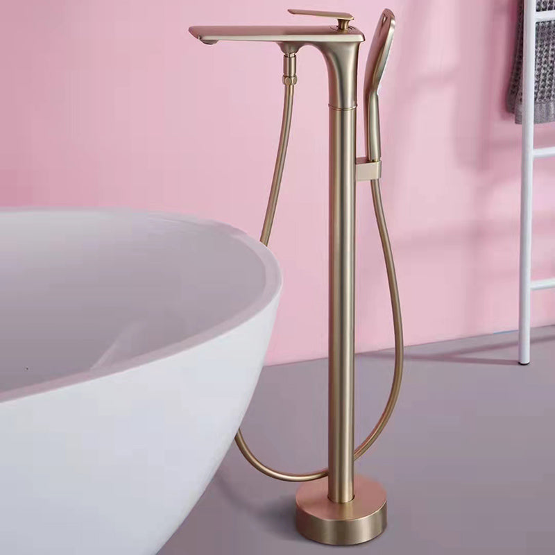 Modern Freestanding Tub Filler Trim Copper with Hand Shower Floor Mount Tub Filler