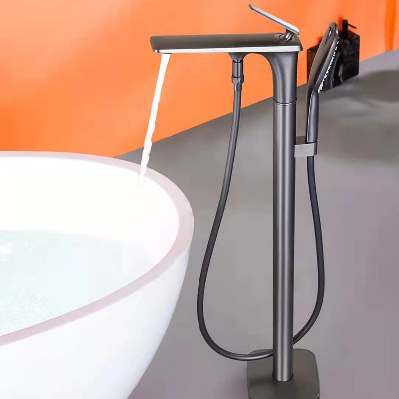Modern Freestanding Tub Filler Trim Copper with Hand Shower Floor Mount Tub Filler