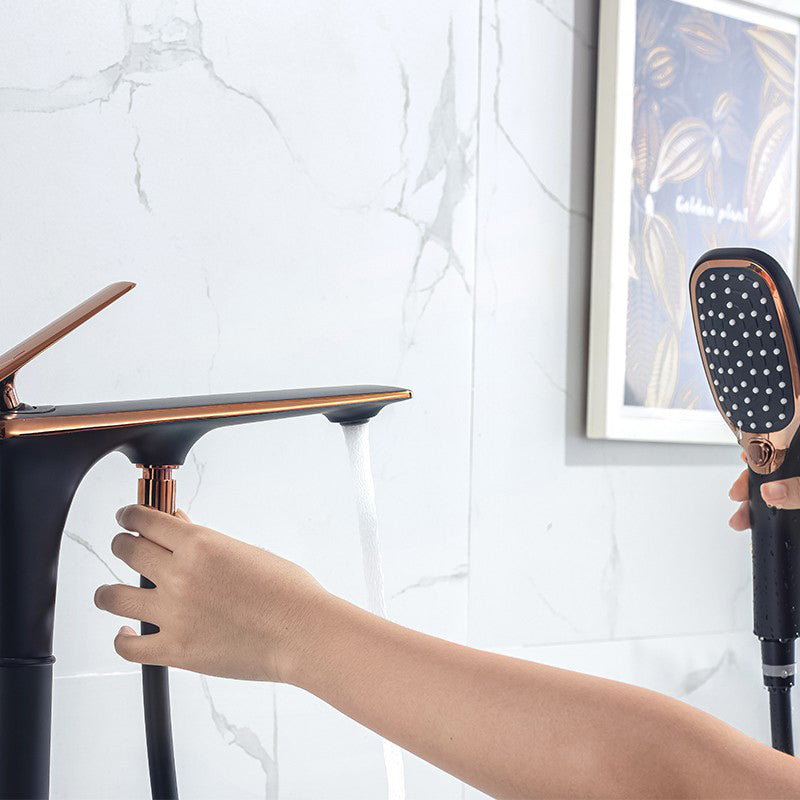 Modern Freestanding Tub Filler Trim Copper with Hand Shower Floor Mount Tub Filler