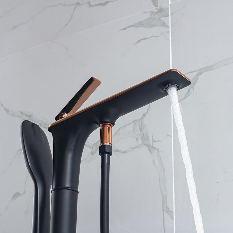 Modern Freestanding Tub Filler Trim Copper with Hand Shower Floor Mount Tub Filler