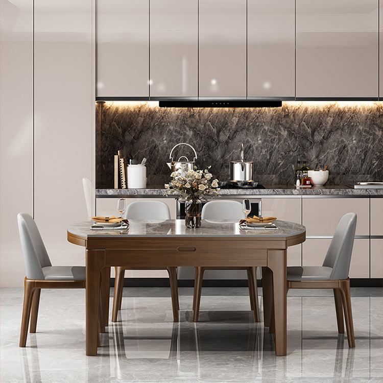 Modern Stone Foldable Dining Table Rubber Wood Base for Dining Room