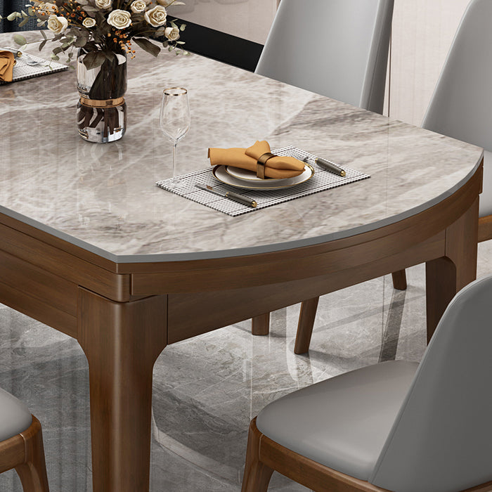 Modern Stone Foldable Dining Table Rubber Wood Base for Dining Room