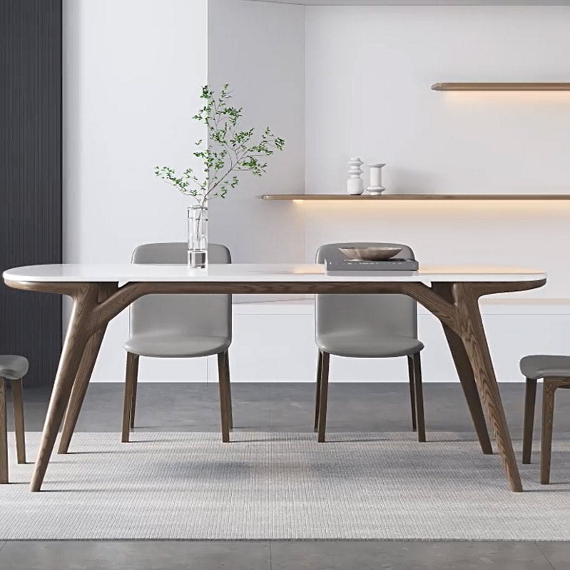Contemporary Dining Table Stone and Wood Dinette Table for Dining Room