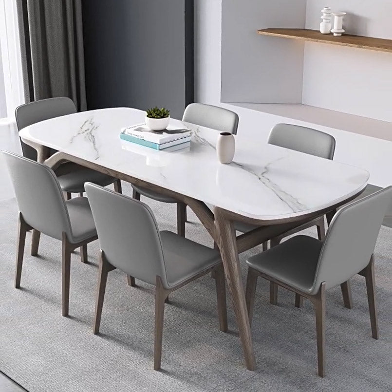 Contemporary Dining Table Stone and Wood Dinette Table for Dining Room