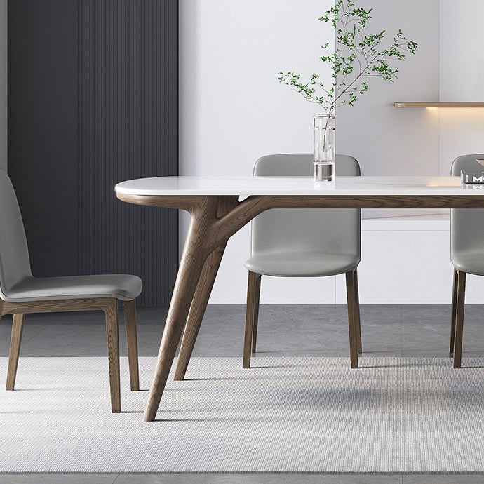 Contemporary Dining Table Stone and Wood Dinette Table for Dining Room