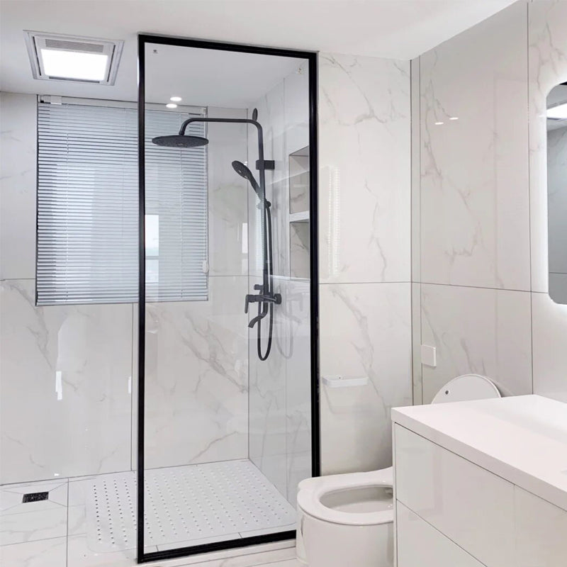 White Shower Bath Door Framed Single Fixed Clear Shower Door