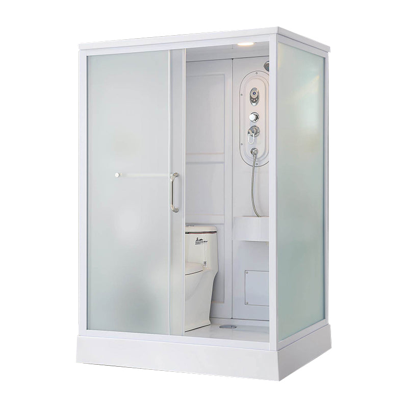 Framed Single Sliding Shower Kit Frosted Rectangle Shower Stall
