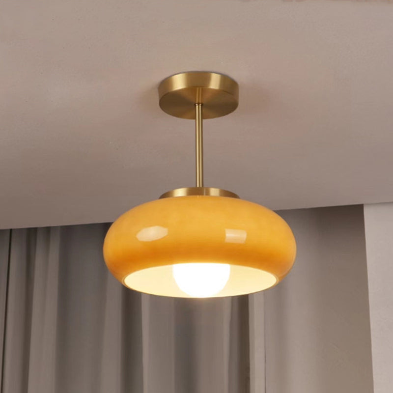 Modern Metal Flush Mount Bowl Shape Ceiling Light with Glass Shade for Living Room