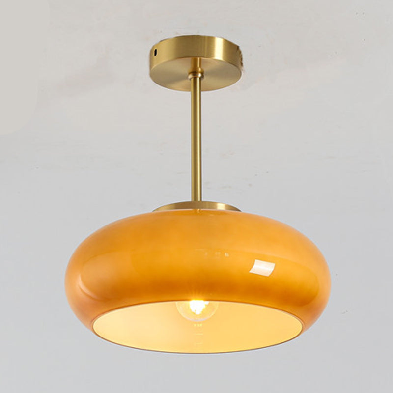 Modern Metal Flush Mount Bowl Shape Ceiling Light with Glass Shade for Living Room