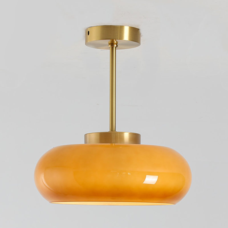 Modern Metal Flush Mount Bowl Shape Ceiling Light with Glass Shade for Living Room