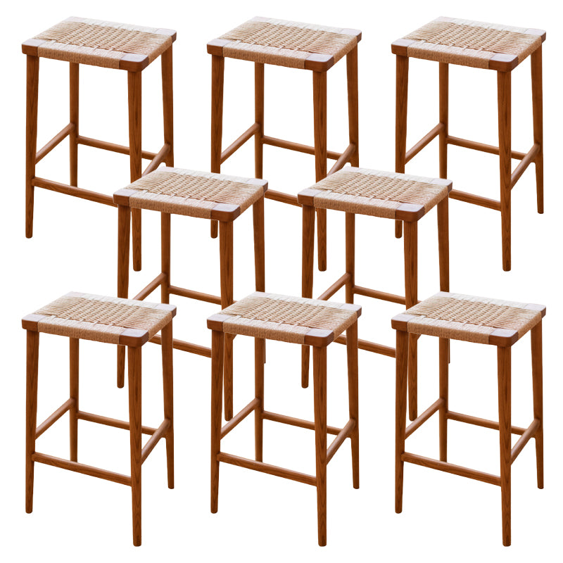 Backless Dining Stools Rectangle Armless Bar Stools with Wood Base