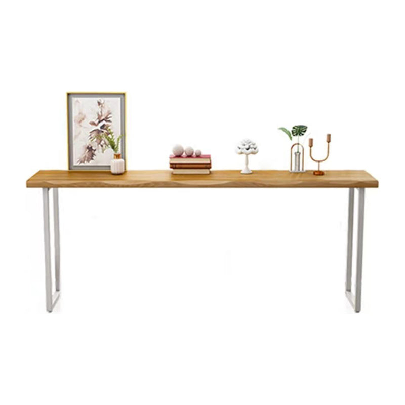 Rectangle Pine Wood Top Bistro Table Modern Pub Table with White Metal Base