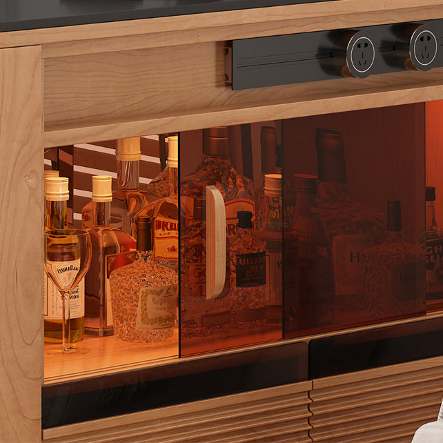 Modern Stone Bar Table with Lockers and Wood Base for Living Room