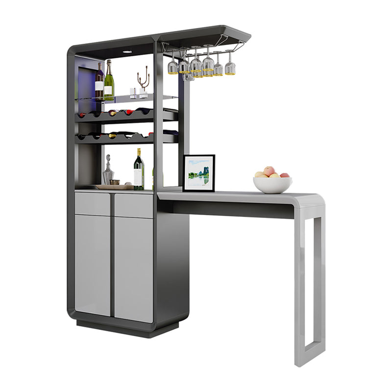 Modern Rectangle Bar Table Artificial Wood Table with Wine Cabinet for Living Room