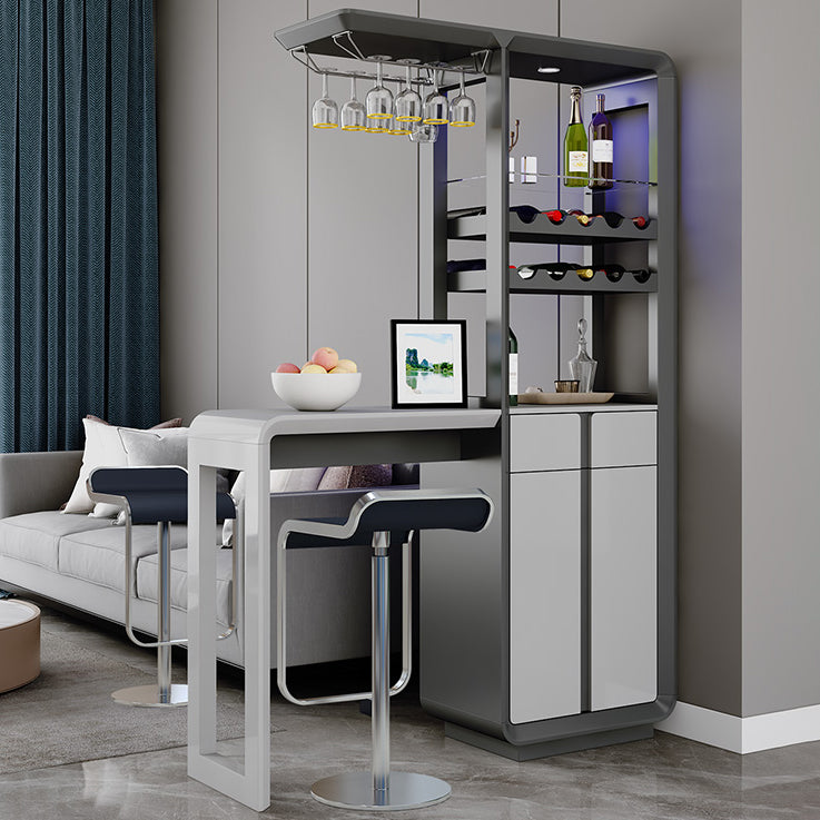 Modern Rectangle Bar Table Artificial Wood Table with Wine Cabinet for Living Room