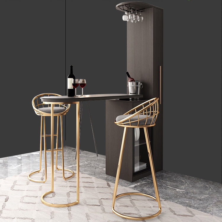 Glam Wood Telescopic Bar Table with Wine Cabinet for Living Room