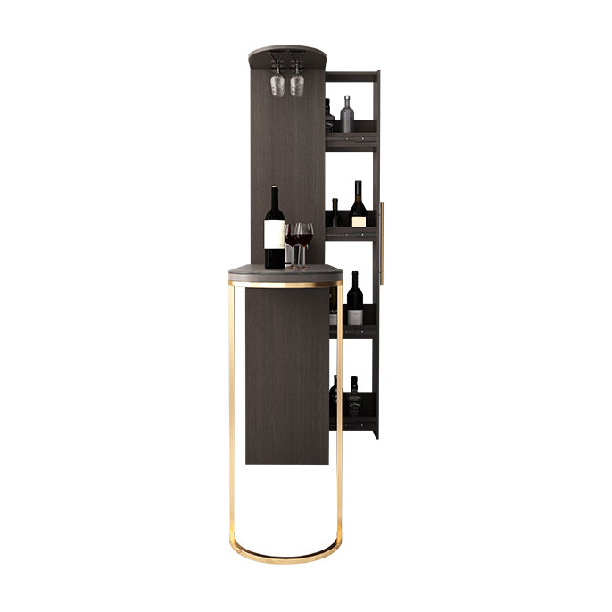 Glam Wood Telescopic Bar Table with Wine Cabinet for Living Room