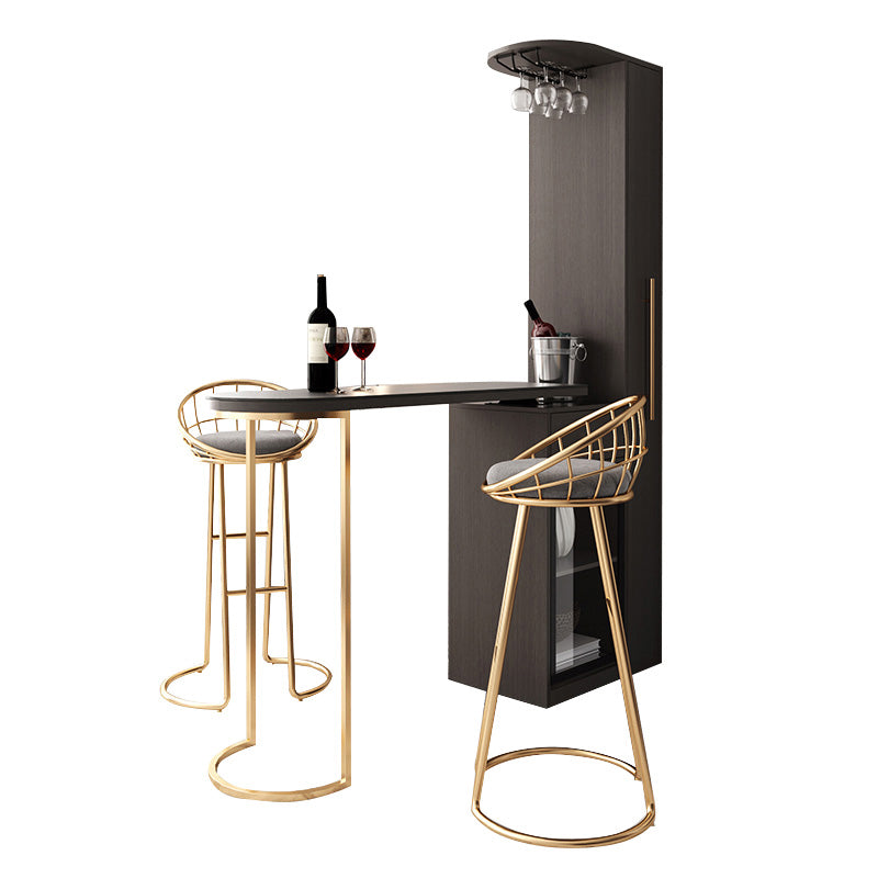 Glam Wood Telescopic Bar Table with Wine Cabinet for Living Room