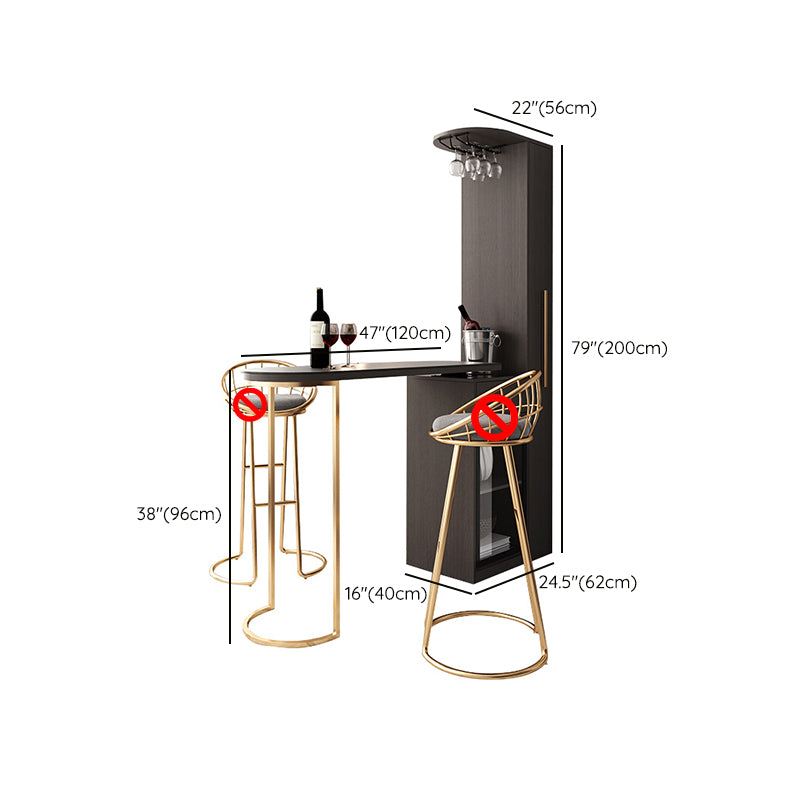 Glam Wood Telescopic Bar Table with Wine Cabinet for Living Room