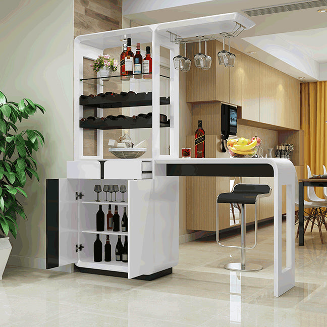Modern Rectangle Bar Table Wood Table with Wine Cabinet for Living Room