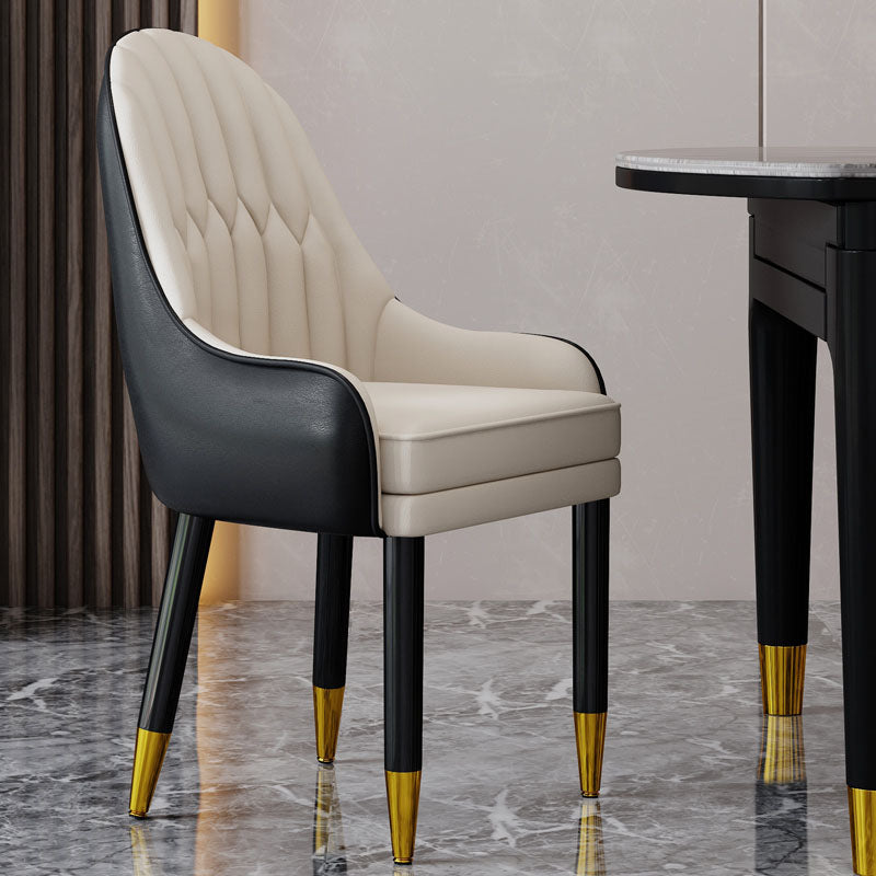 Faux Leather Dining Chairs Modern Parsons Chair with Wood Legs
