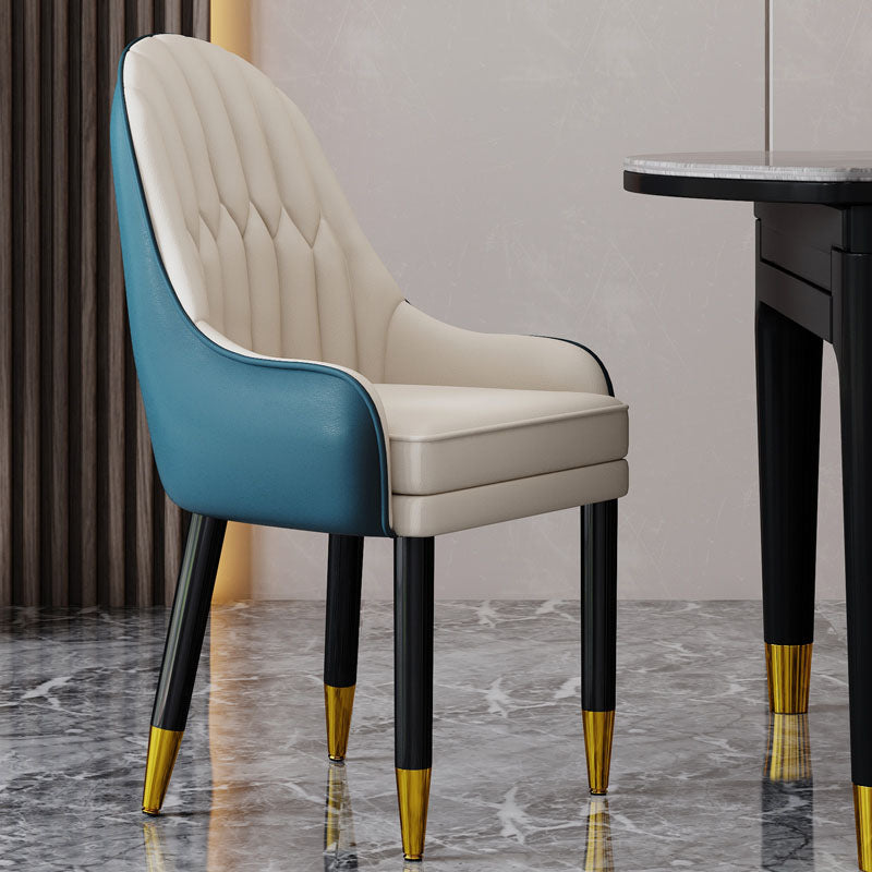 Faux Leather Dining Chairs Modern Parsons Chair with Wood Legs