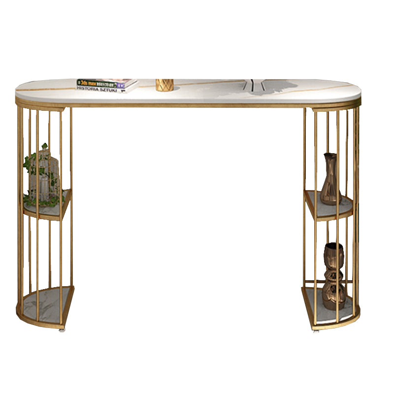 Stone Oval Bar Table Glam Style Living Room Bistro Bar Desk with Storage