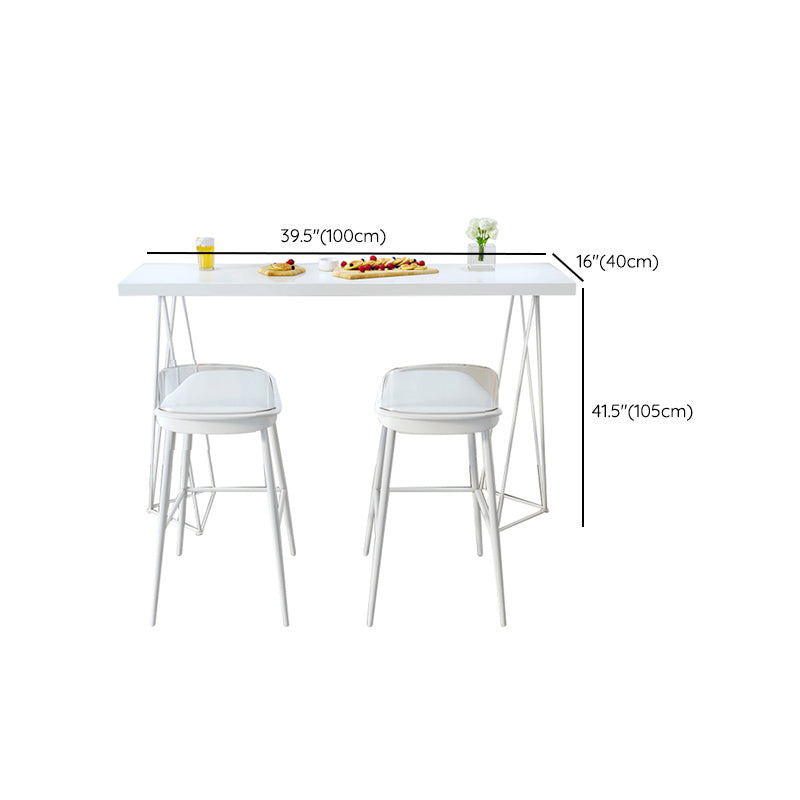 White Wood Top Bar Table for Small Places Contemporary Metal Frame Pub Table