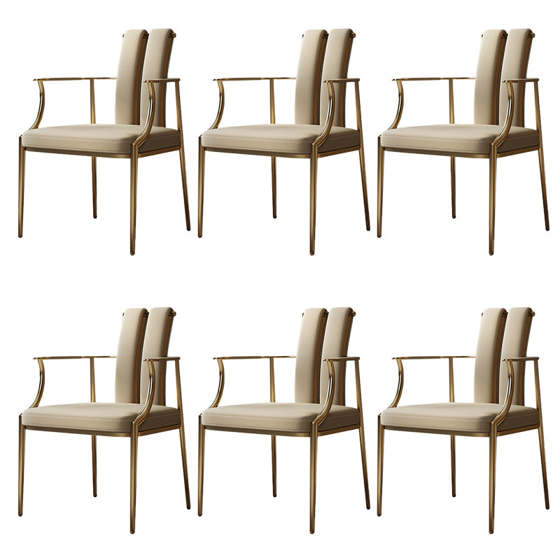 Glam Kitchen Dining Chair Gold Legs Upholstered Dining Arm Chair