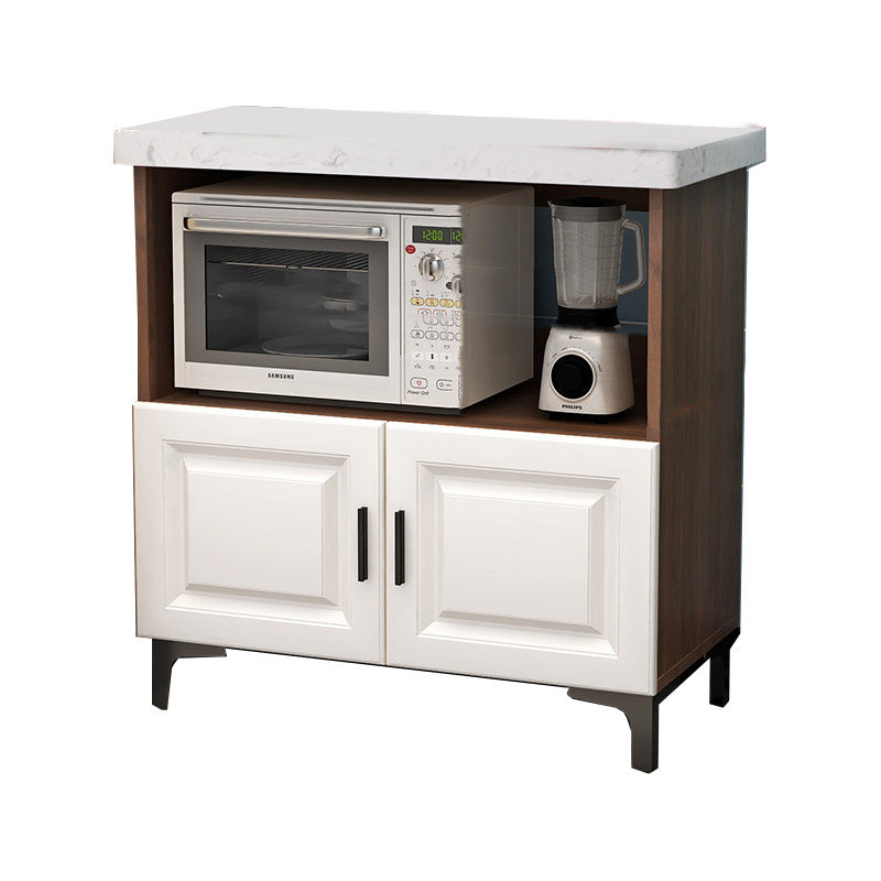 Modern Dining Room Island Table Marble Prep Table with Storage Cabinet