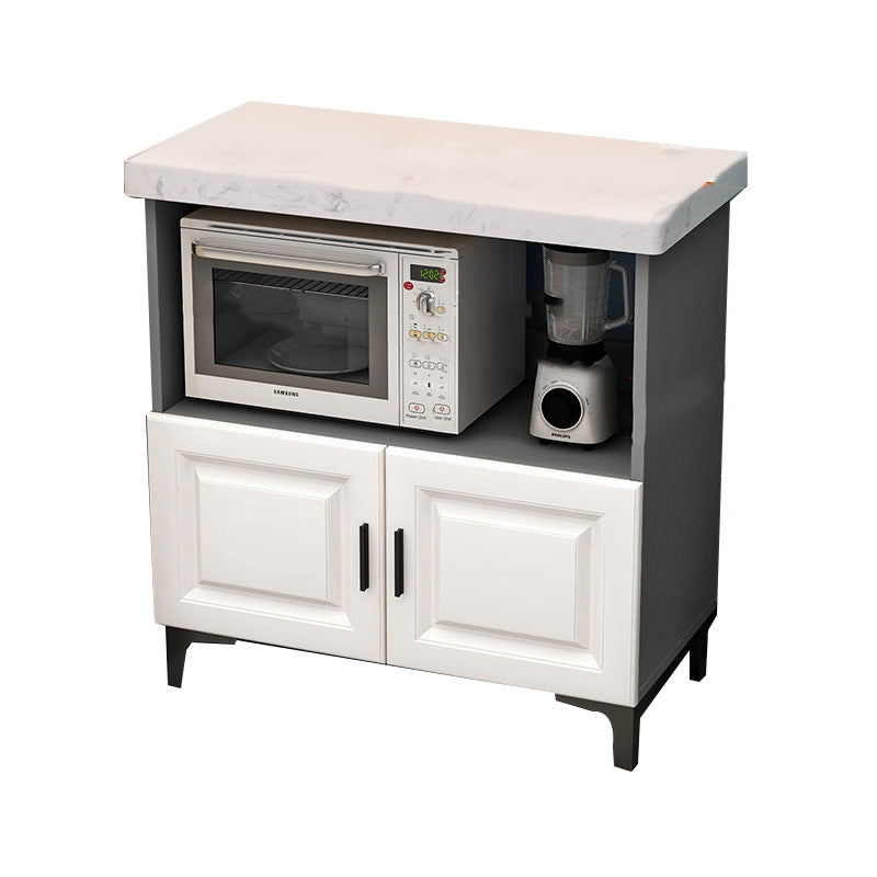 Modern Dining Room Island Table Marble Prep Table with Storage Cabinet