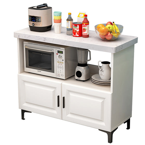 Modern Dining Room Island Table Marble Prep Table with Storage Cabinet