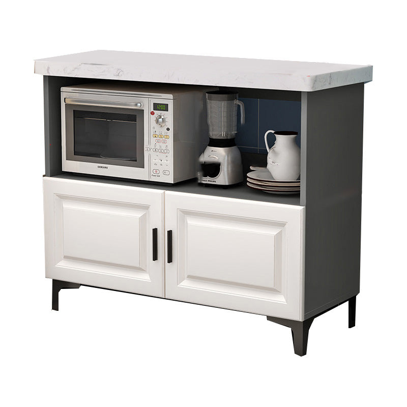 Modern Dining Room Island Table Marble Prep Table with Storage Cabinet