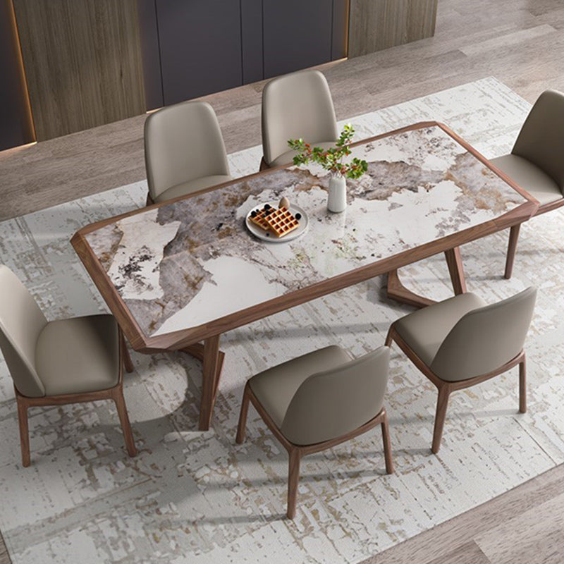 Stone Dining Set with Wooden Frame 1/4/5/7 Pcs Contemporary Dinette Set
