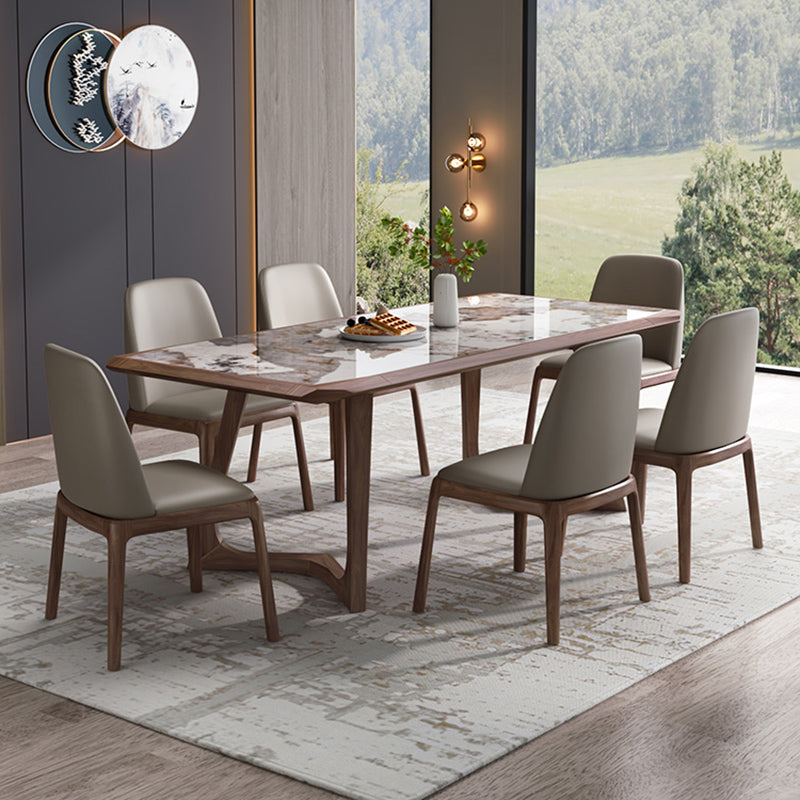 Stone Dining Set with Wooden Frame 1/4/5/7 Pcs Contemporary Dinette Set