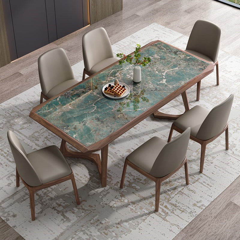 Stone Dining Set with Wooden Frame 1/4/5/7 Pcs Contemporary Dinette Set