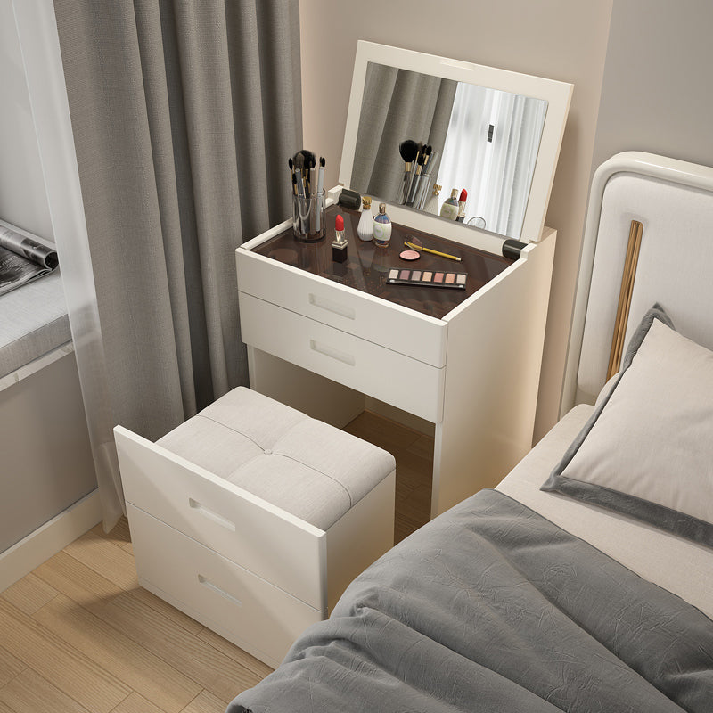 Contemporary White Makeup Vanity Desk Glass Vanity Dressing Table with Drawer