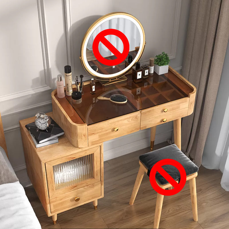 Glass Vanity Table Drawers Stool Vanity Set with Lights Mirror