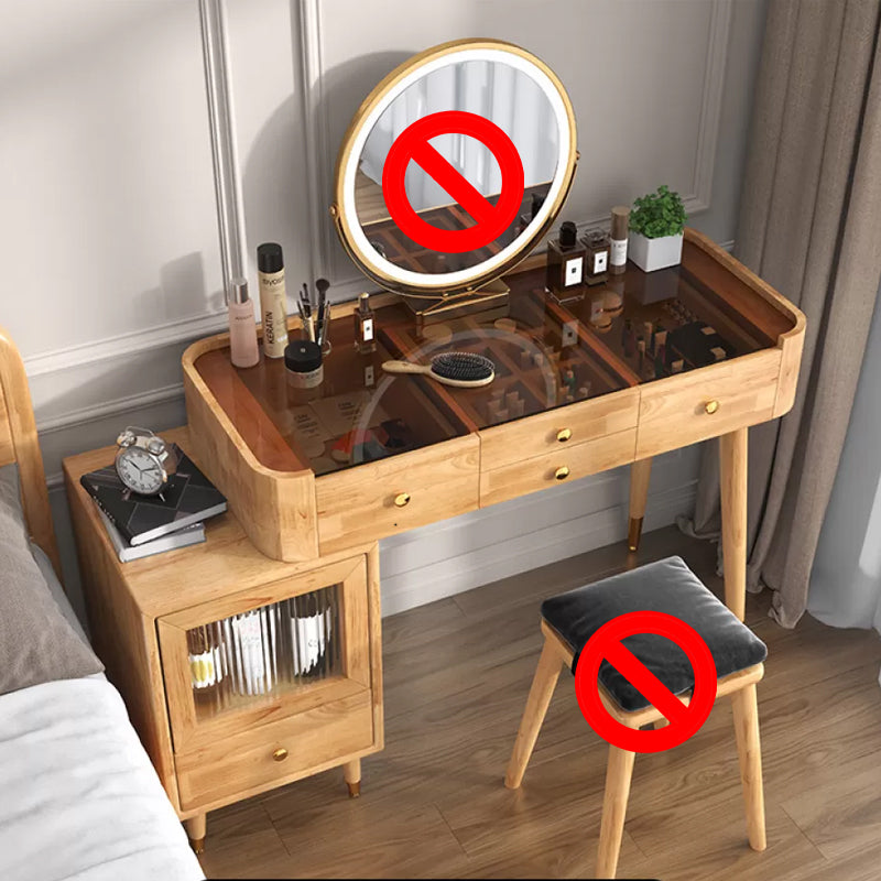 Glass Vanity Table Drawers Stool Vanity Set with Lights Mirror