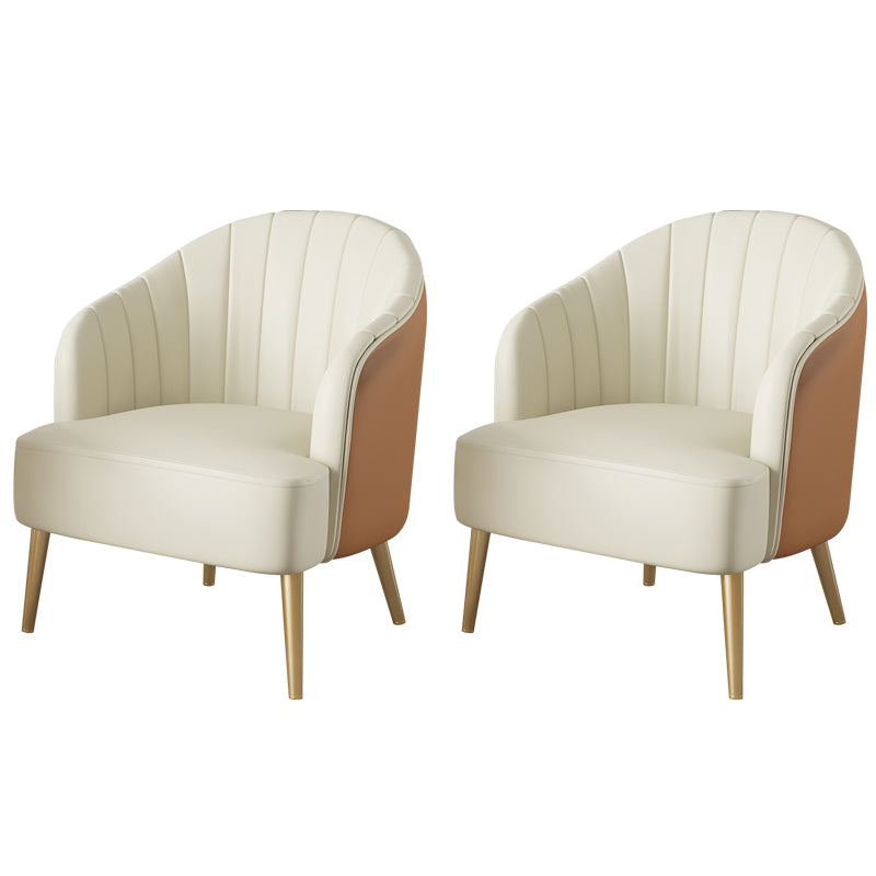 Modern Sewn Pillow Back 4 Legs Chair Upholstered Recessed Arms Chair