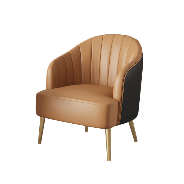 Modern Sewn Pillow Back 4 Legs Chair Upholstered Recessed Arms Chair