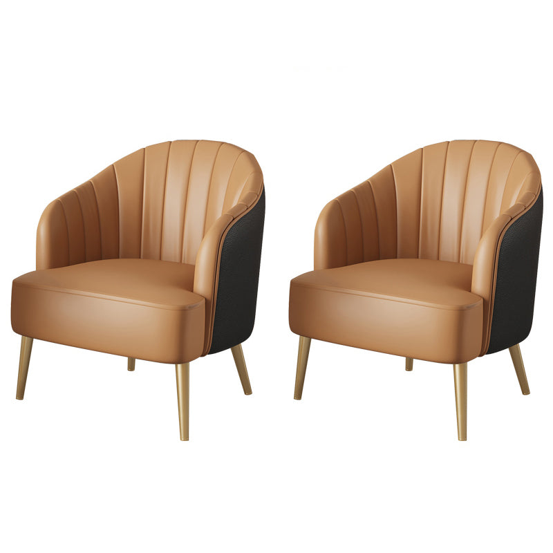 Modern Sewn Pillow Back 4 Legs Chair Upholstered Recessed Arms Chair