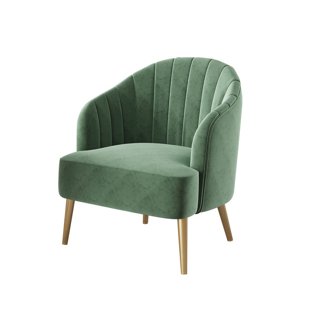 Modern Sewn Pillow Back 4 Legs Chair Upholstered Recessed Arms Chair