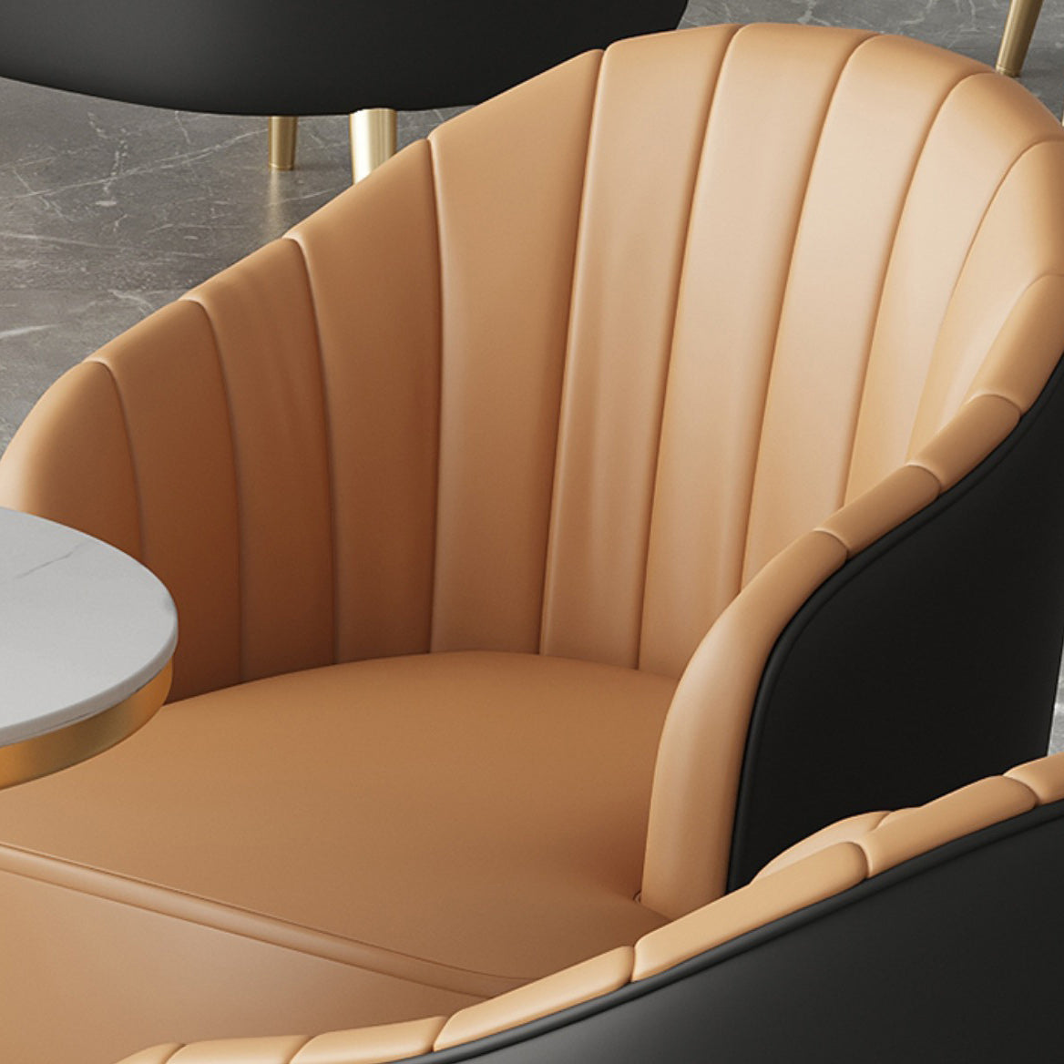 Modern Sewn Pillow Back 4 Legs Chair Upholstered Recessed Arms Chair