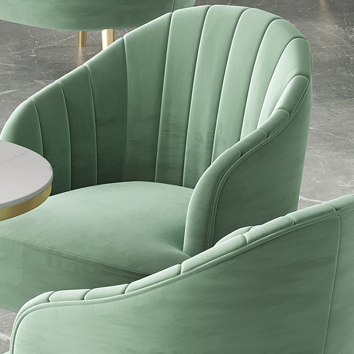 Modern Sewn Pillow Back 4 Legs Chair Upholstered Recessed Arms Chair